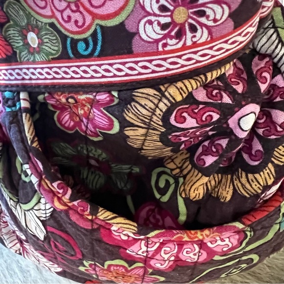 VERA BRADLEY Mod Pink 2007 Morgan Shoulder Bag 2 Handle Brown Pink Floral 70s - Picture 3 of 13